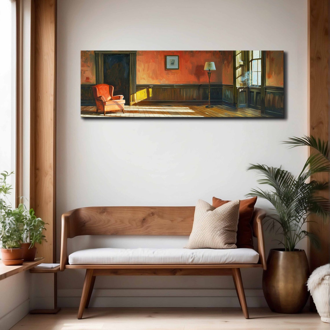 Sunlit Amber Interior Room With Orange Armchair Quiet Light Wall Art - Image 4