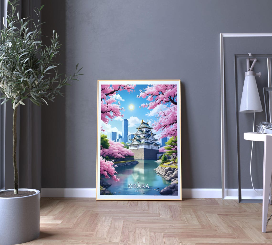 Osaka Japan Castle Moat Cherry Blossom Springtime Scenic View Poster - Image 5