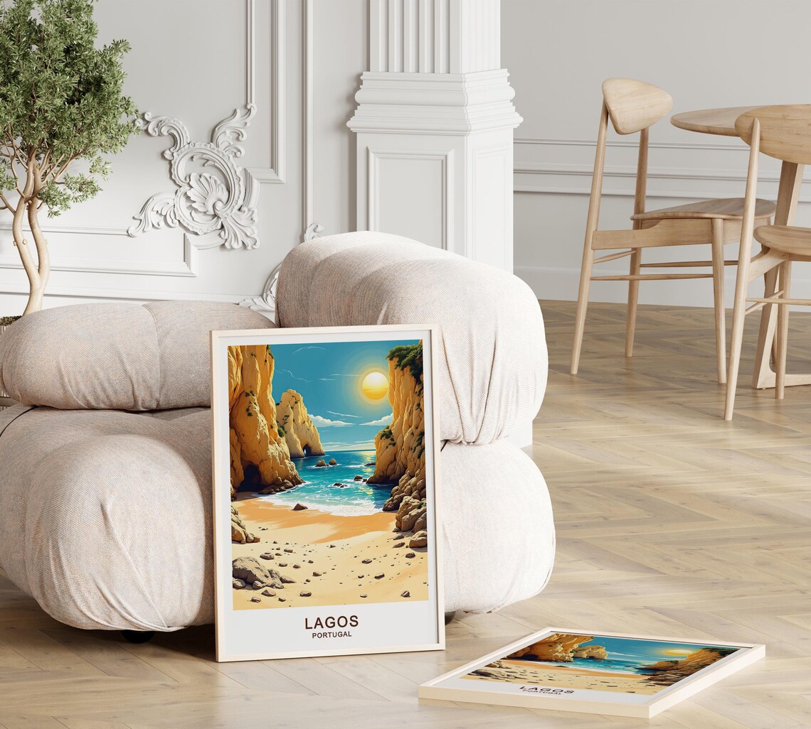 Lagos Portugal Golden Cliffs Hidden Cove Beach Turquoise Sea Coast Poster - Image 3