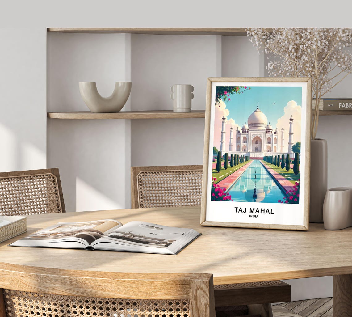 Taj Mahal India White Marble Monument Reflecting Pool Garden Poster - Image 4