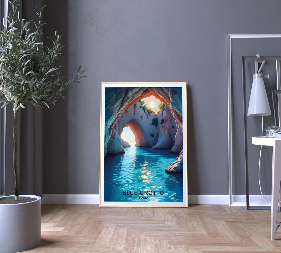 Blue Grotto Malta Sea Cave Arch Turquoise Water Sunrise Scene Poster - Image 5