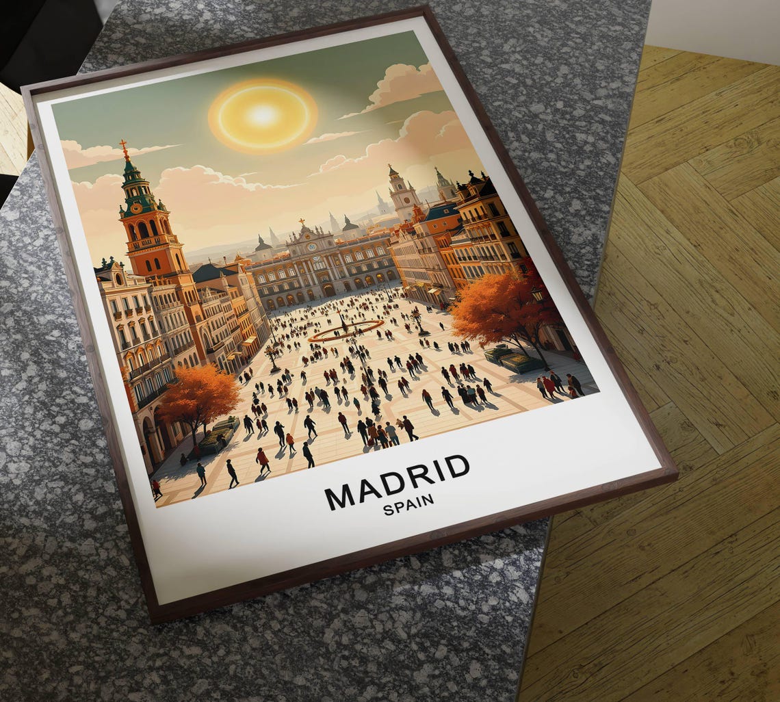 Madrid Spain Plaza Mayor Grand Square Sunny Cityscape Travel Poster - Image 4