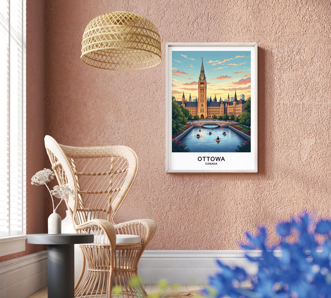 Ottawa Canada Parliament Hill Gothic River Kayaks Sunset Poster - Image 2