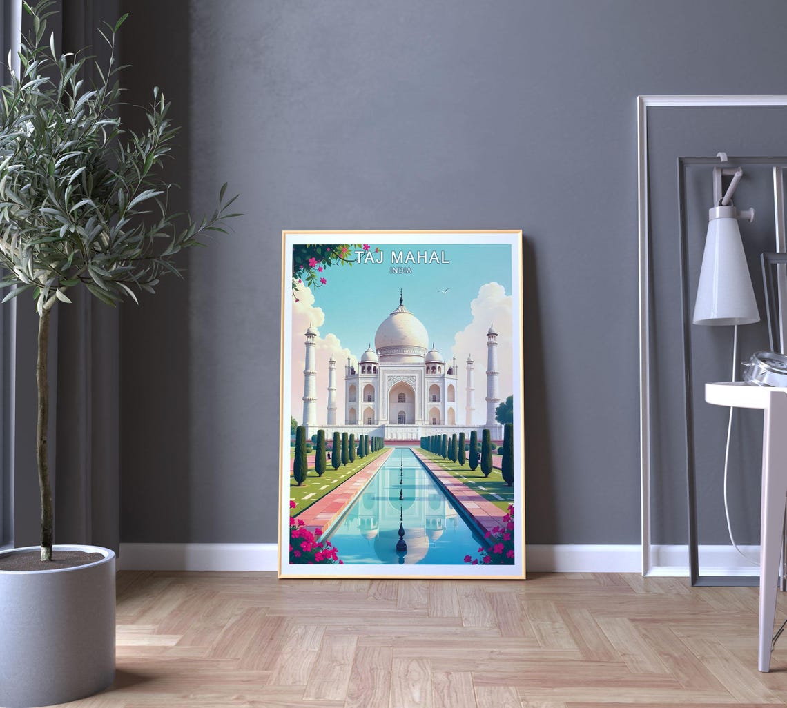 Taj Mahal India Travel Poster Iconic Architecture Monument And Reflection Wall Art - Image 5