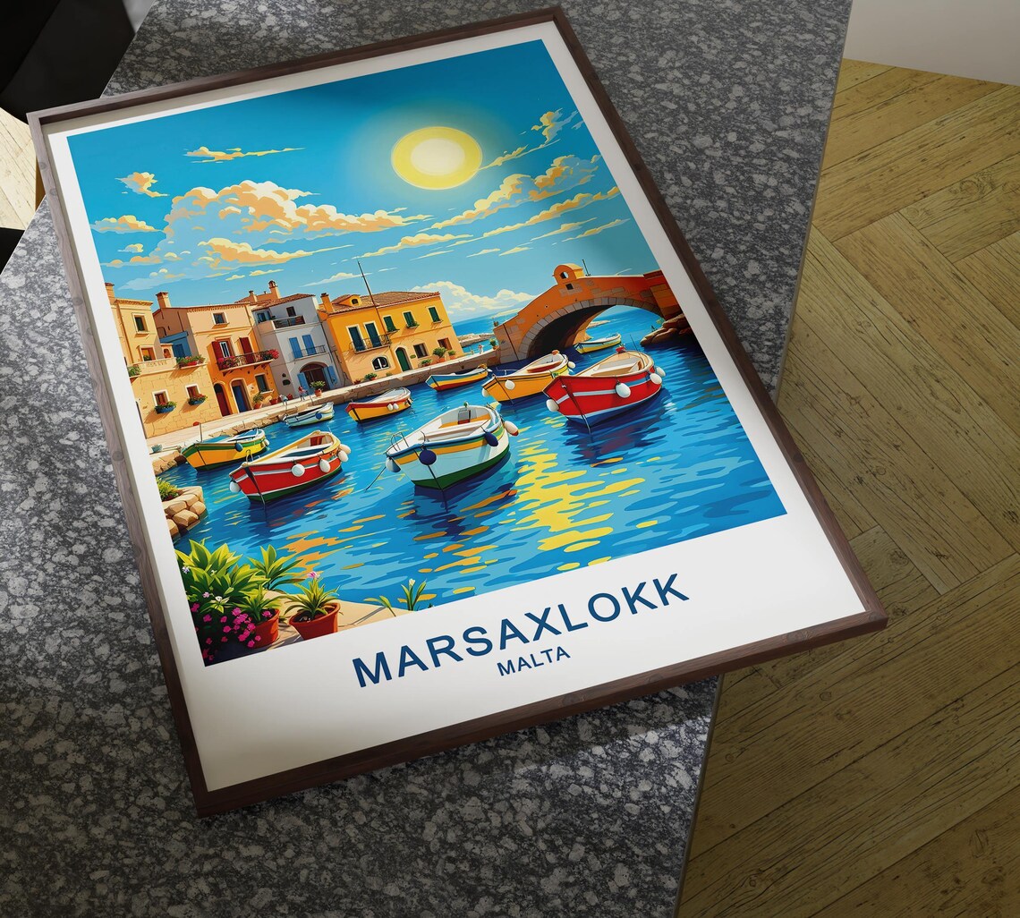Marsaxlokk Malta Travel Poster Colorful Fishing Boats Waterfront Charm And Traditional Village Wall Art - Image 4