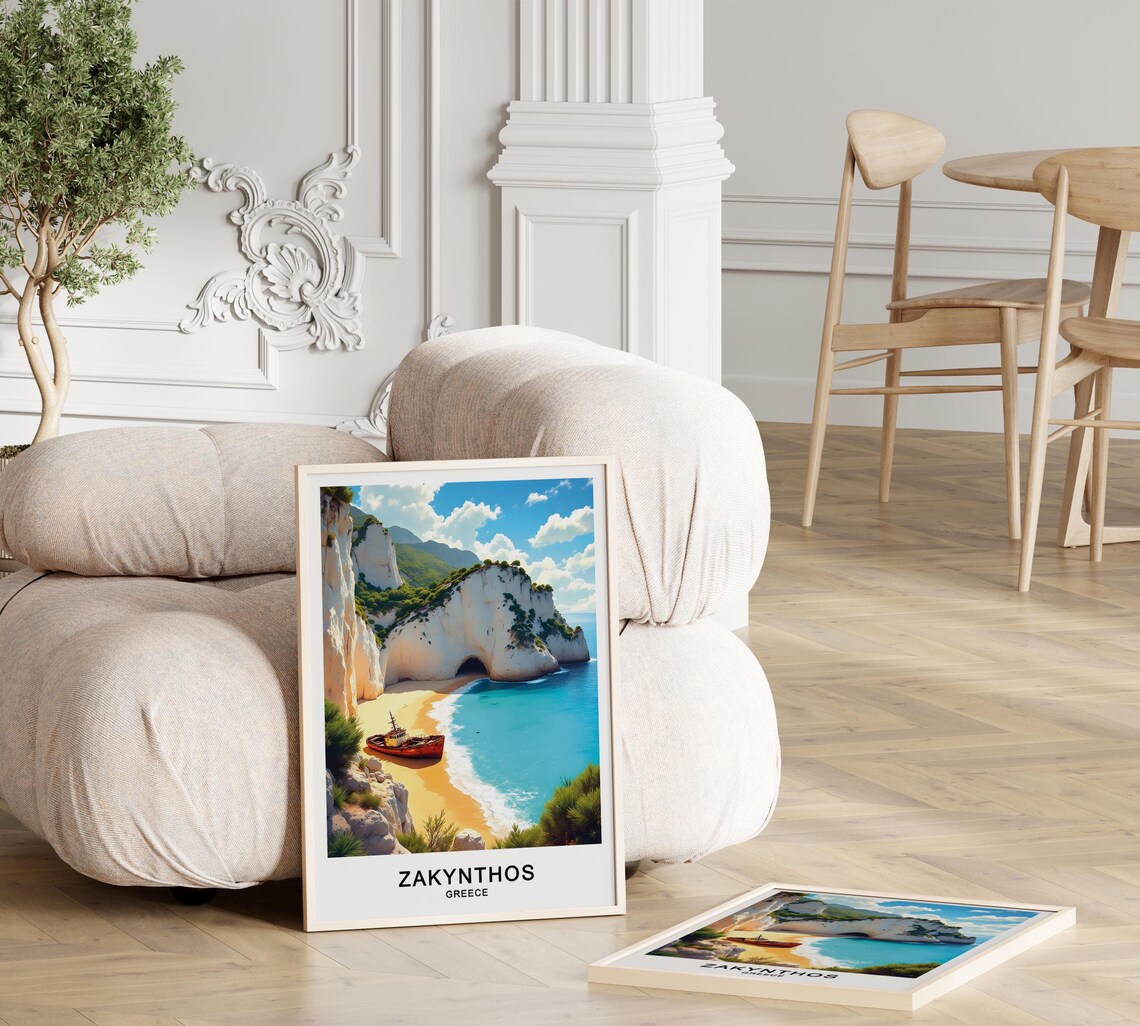 Zakynthos Greece Navagio Shipwreck Beach Turquoise Water White Cliffs Travel Poster - Image 3