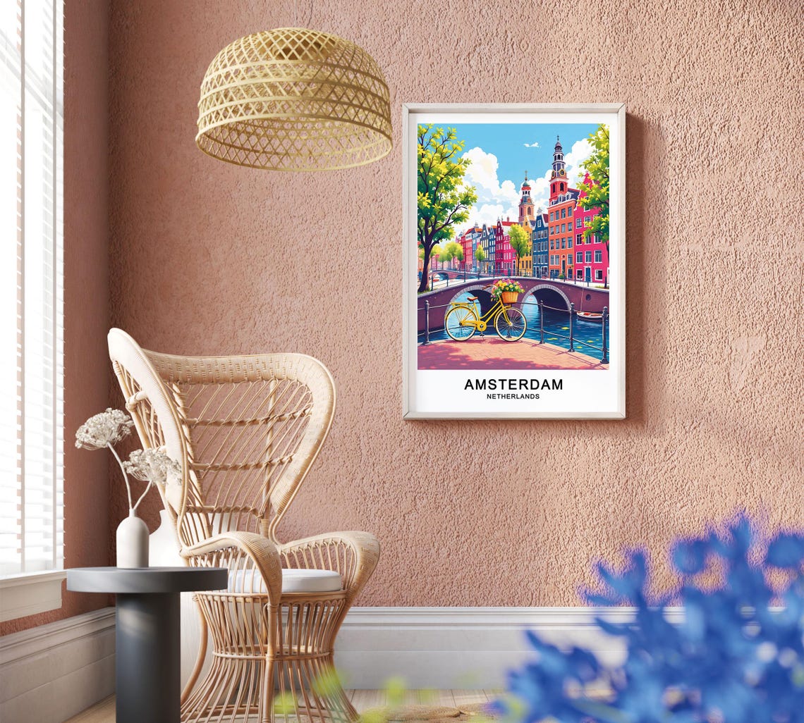 Amsterdam Netherlands Travel Poster Canals Bikes And Dutch Architecture Wall Art - Image 3