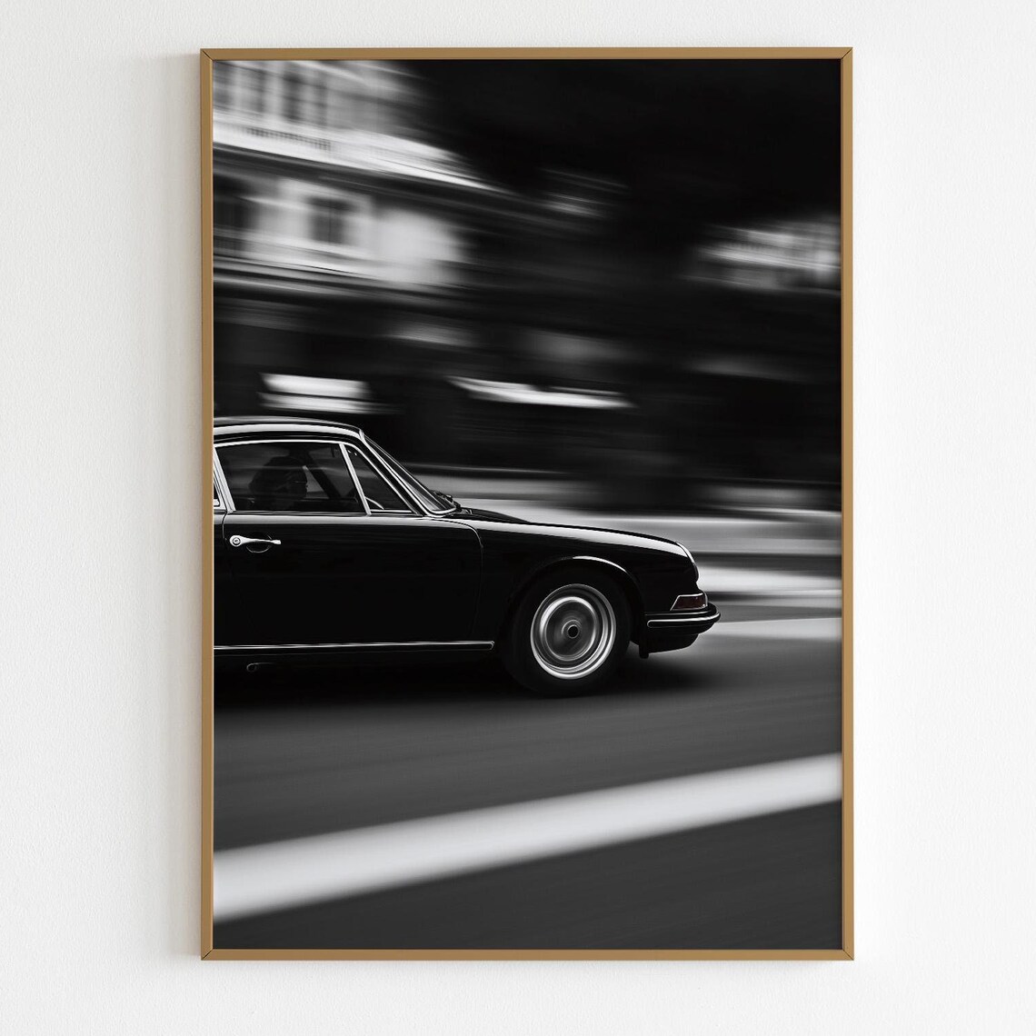 Classic Black Porsche 911 Speeding Motion Blur Vintage Photo Poster