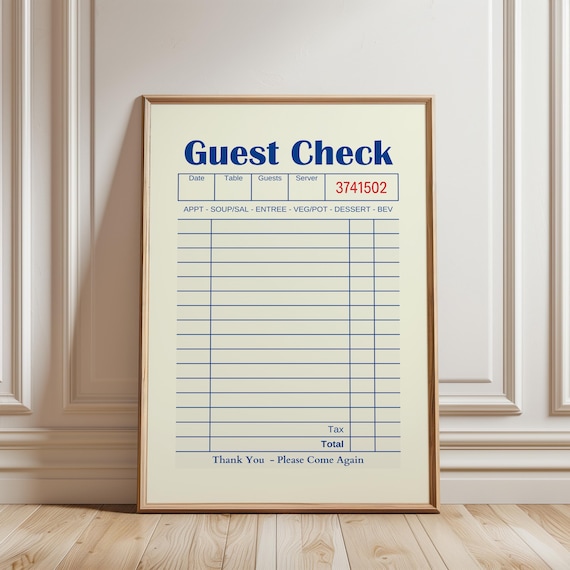 Blank Guest Check Personalized Wall Art Print