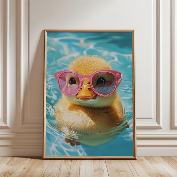 Duck Swimming In Pool Bathroom Art Wall Bath Print Lover Gift Funny Trendy Poster