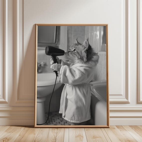 Cat Bathroom Art Print, Funny Pet Decor