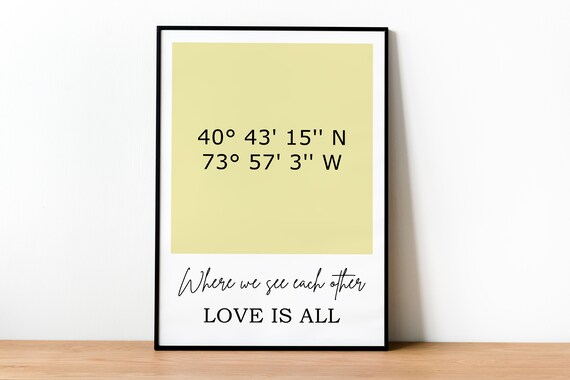 Personalized Coordinates Love Is All Quote Minimalist Yellow Print