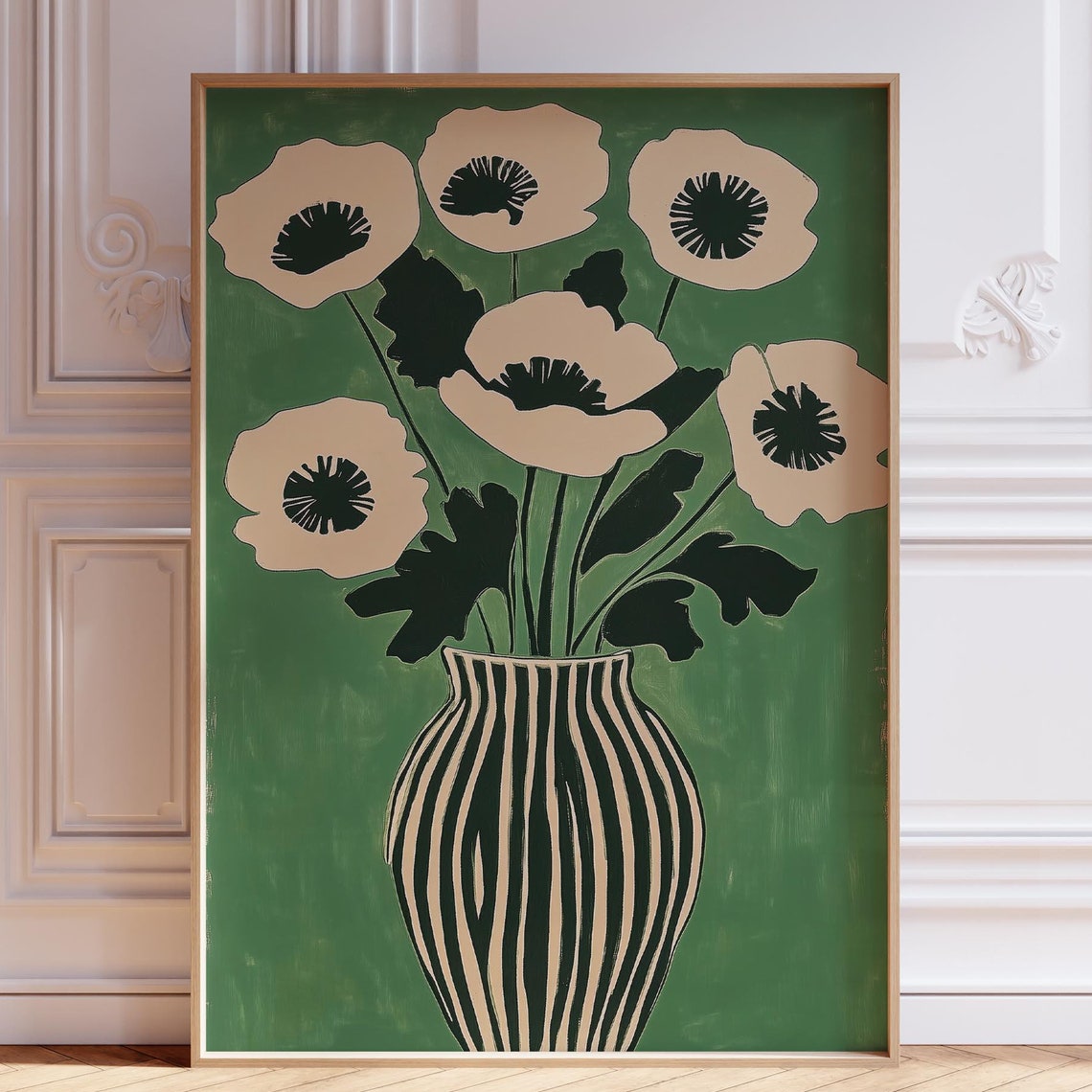 Matisse Style Green Floral Bouquet Striped Vase Decor Poster
