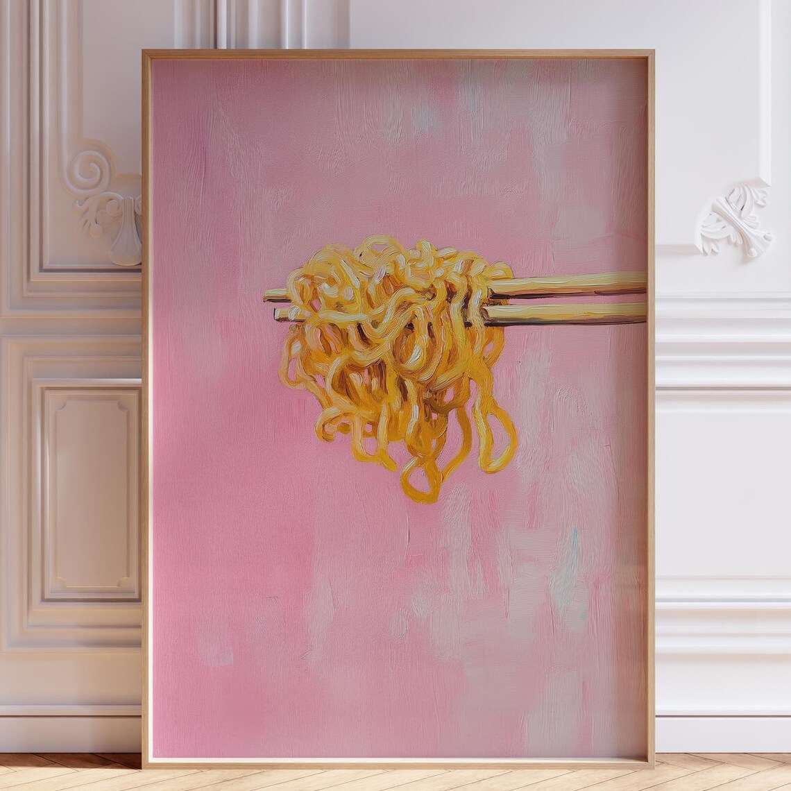 Ramen Noodles On Chopsticks Pink Japanese Food Watercolor Art Print