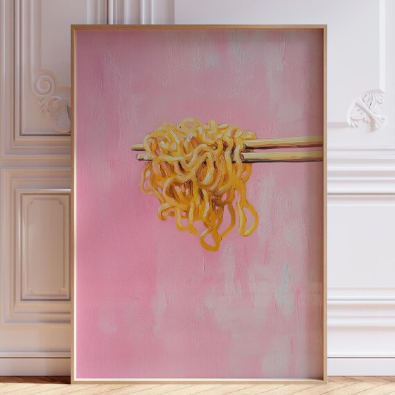 Ramen Noodles On Chopsticks Pink Japanese Food Watercolor Art Print