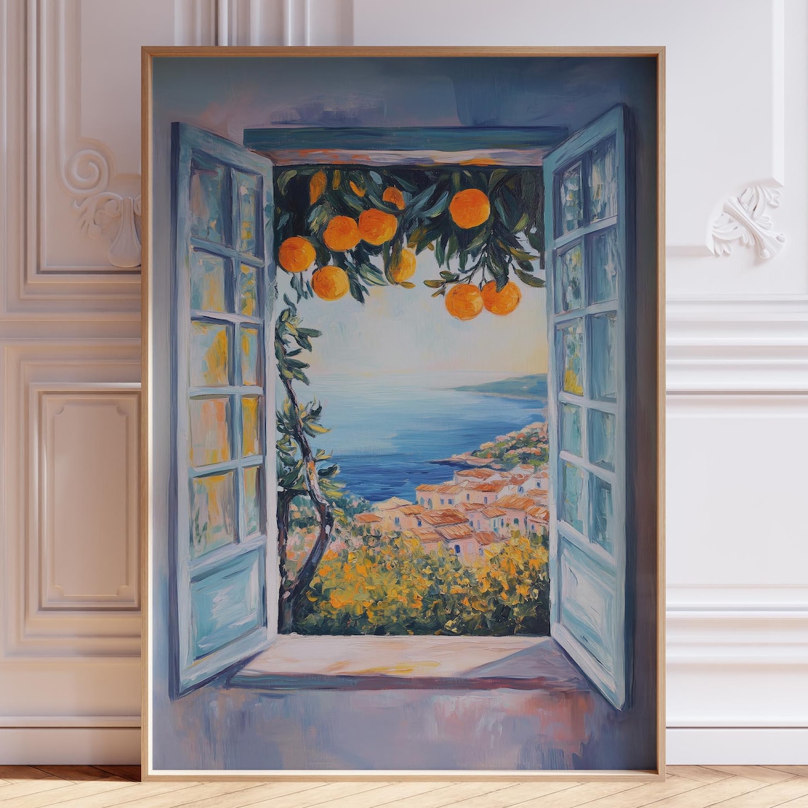 Open Shutters to Italian Coast Orange Grove Morning View Poster