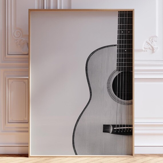 Guitar Black And White Retro Music Art Print