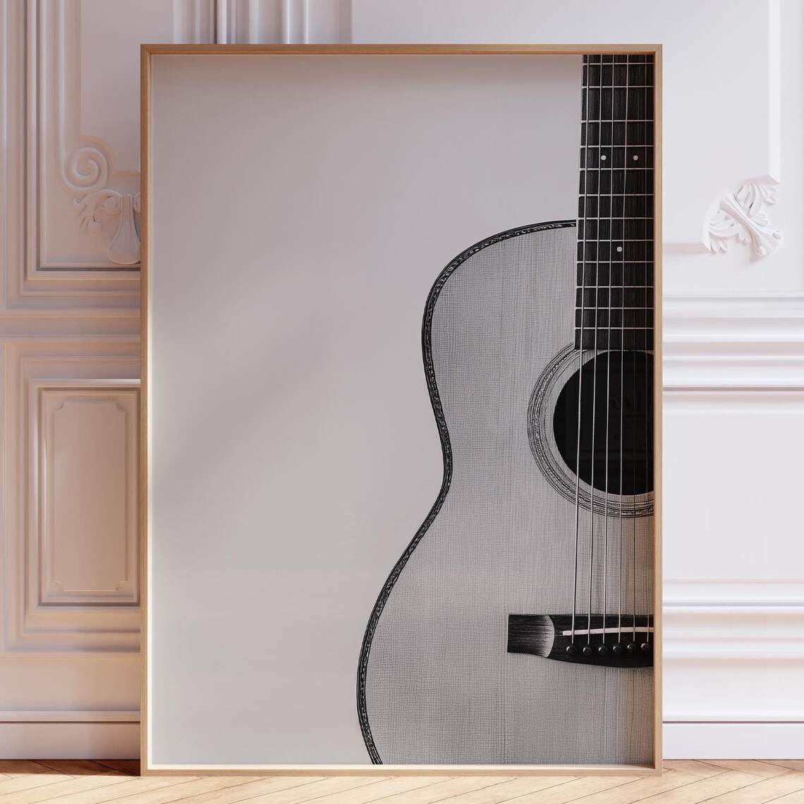 Guitar Black And White Retro Music Art Print