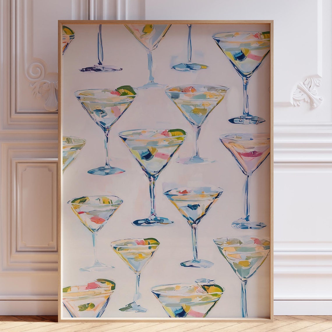 Painterly Martini Glasses Cocktail Pattern Bar Kitchen Poster