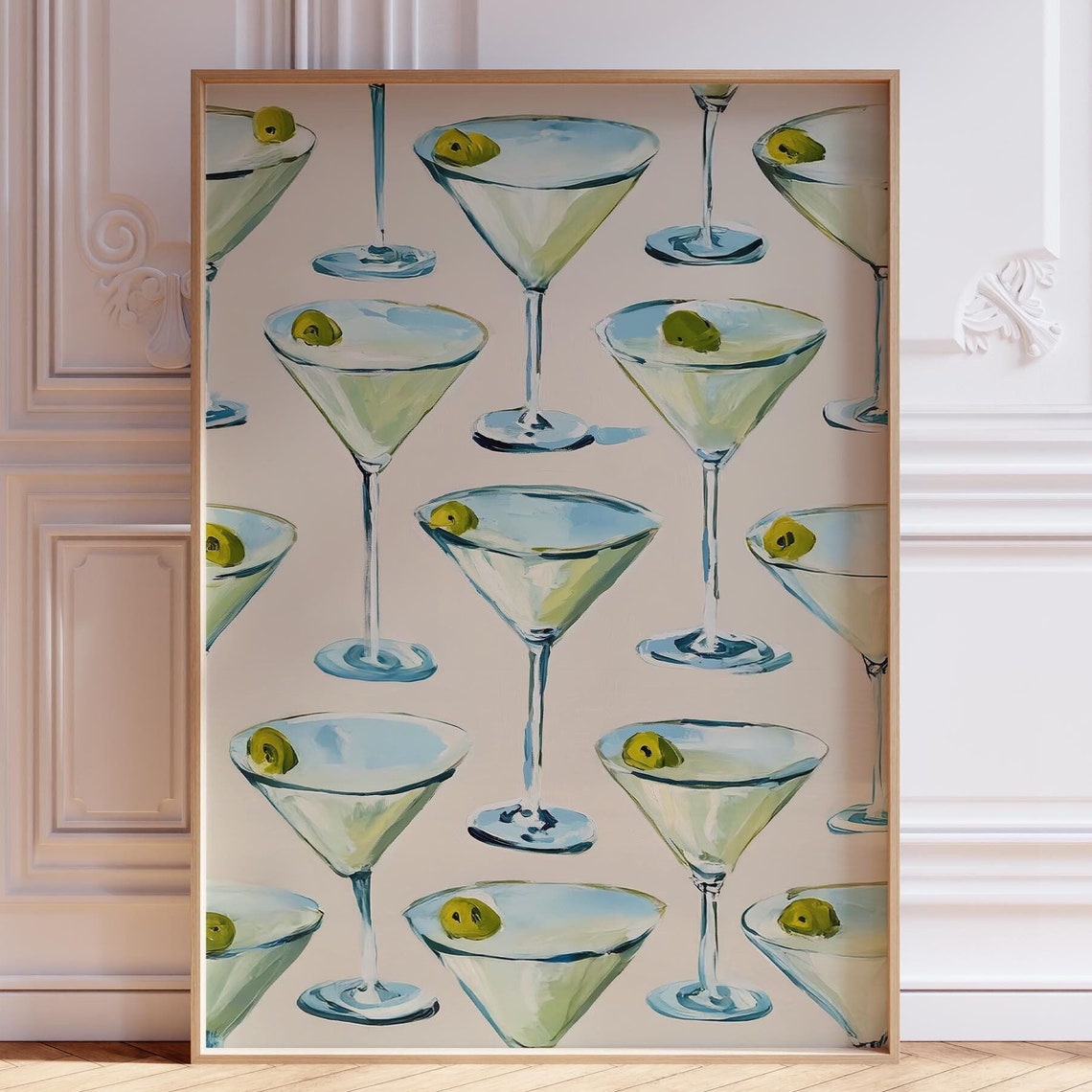 Watercolor Dirty Martini Glasses Repeating Pattern Bar Poster