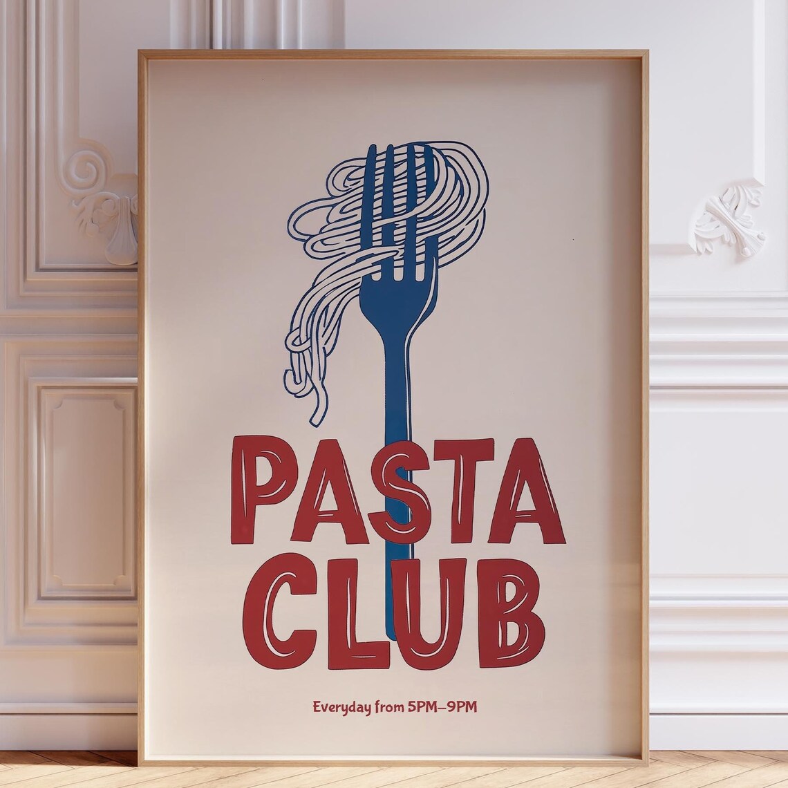 Charming Retro Italian Pasta Club Spaghetti Night Kitchen Poster