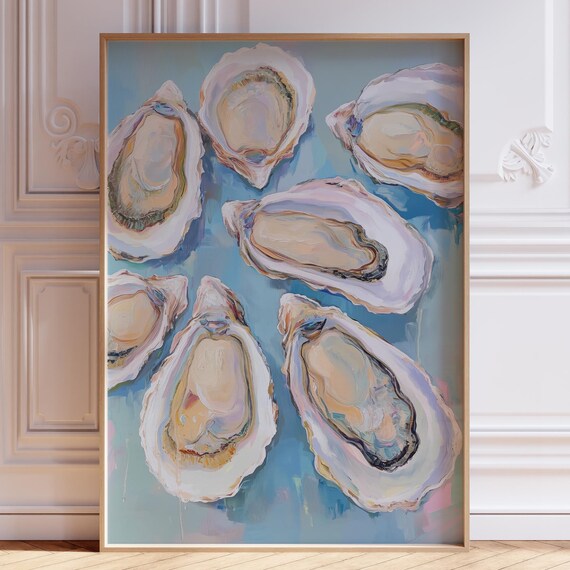 Pastel Oyster Shells Watercolor Coastal Seafood Kitchen Art Print