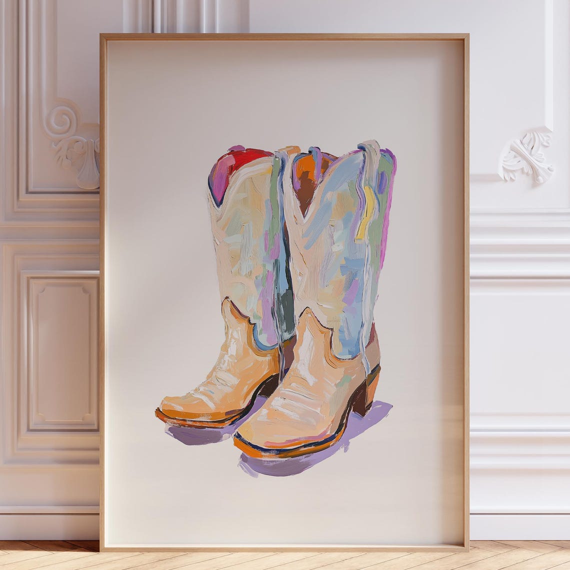 Colorful Painterly Cowboy Boots Western Style Artwork Poster