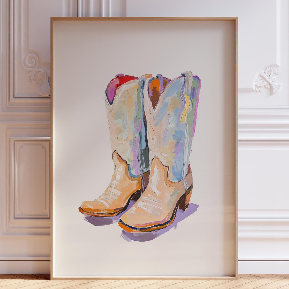 Pastel Watercolor Cowboy Boots Blue Pink Southwest Cowgirl Art Poster