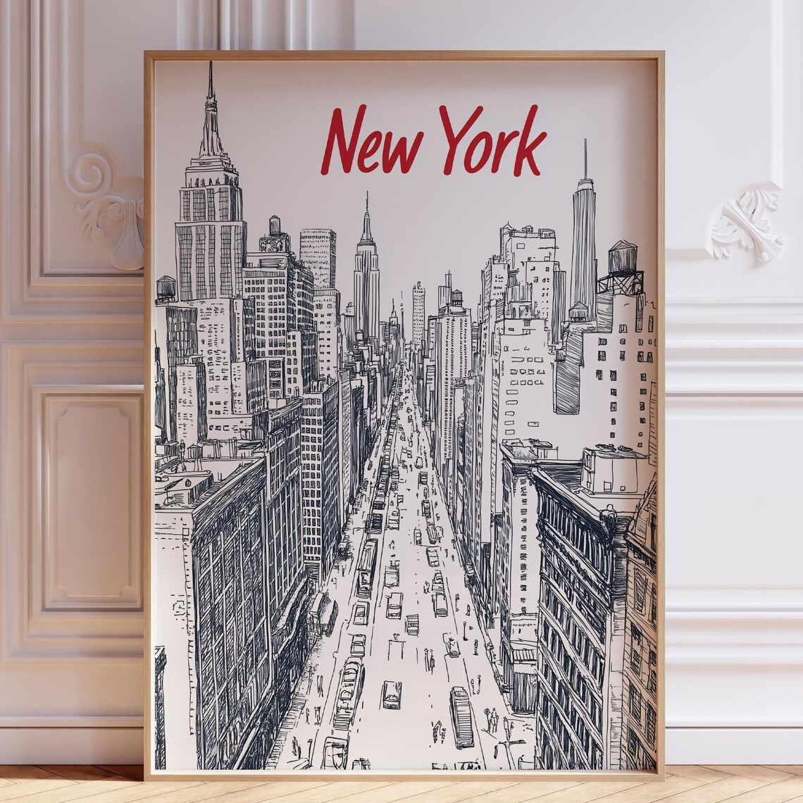 New York City Skyline Ink Sketch Vintage Urban Landscape Wall Art