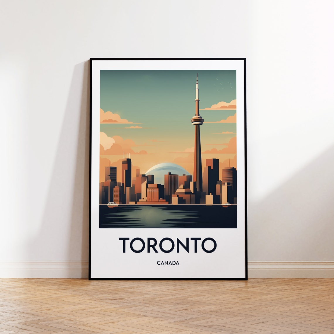 Toronto Canada CN Tower Skyline Sunset Vintage Travel Art Poster
