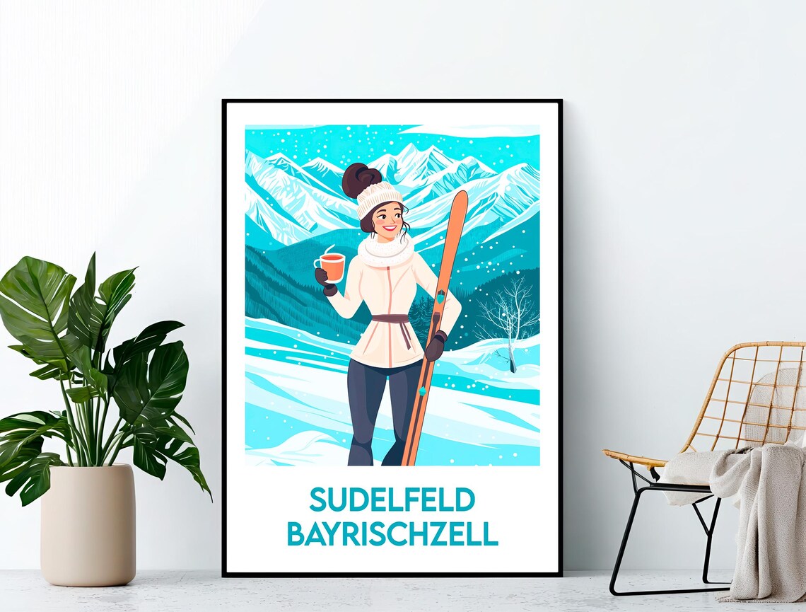 Sudelfeld Bayrischzell Ski Resort Vintage Travel Illustration Poster