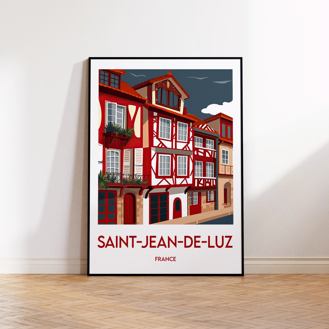 Saint Jean de Luz France Red Basque Half Timbered Houses Poster