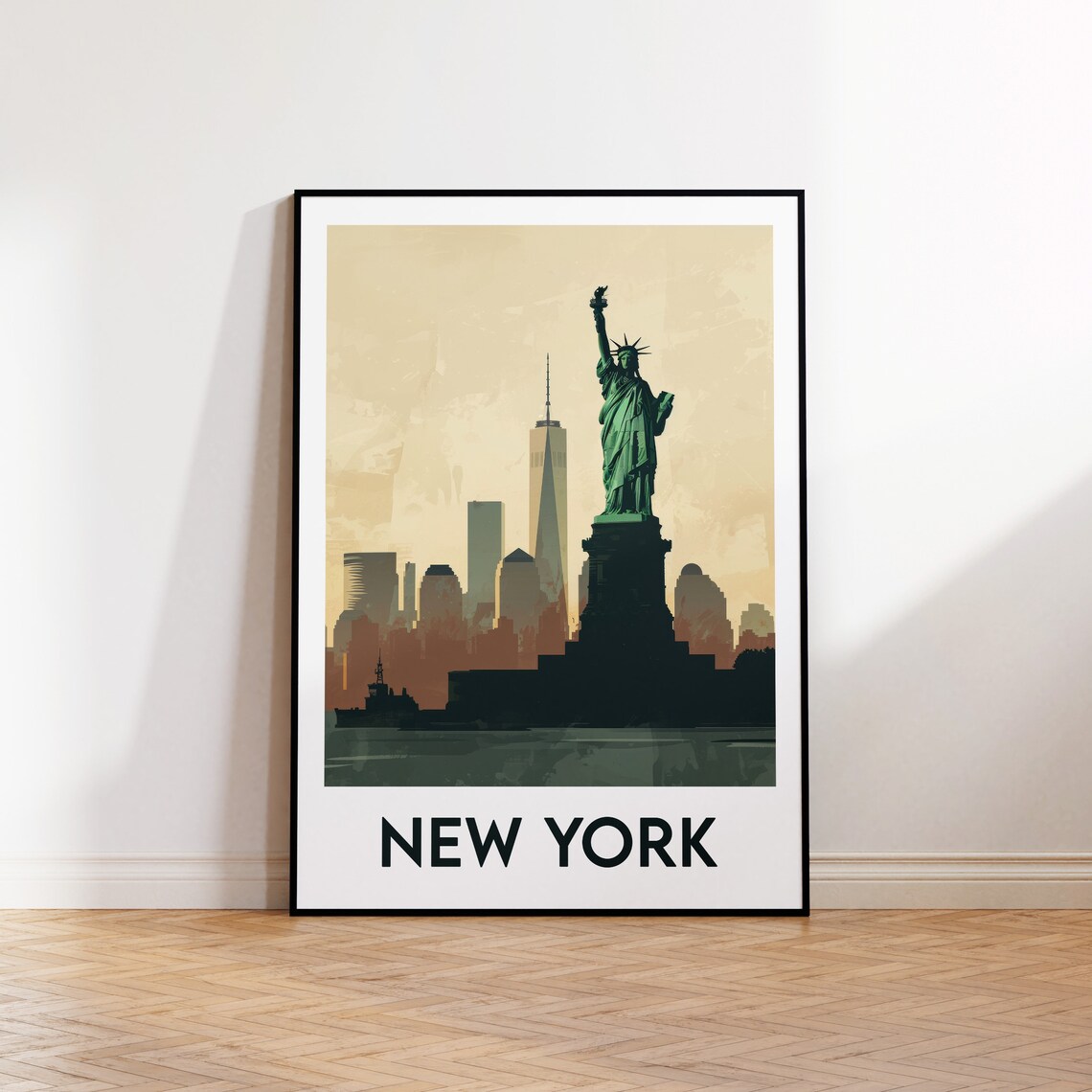 New York City Skyline With Statue Of Liberty Vintage Travel Poster