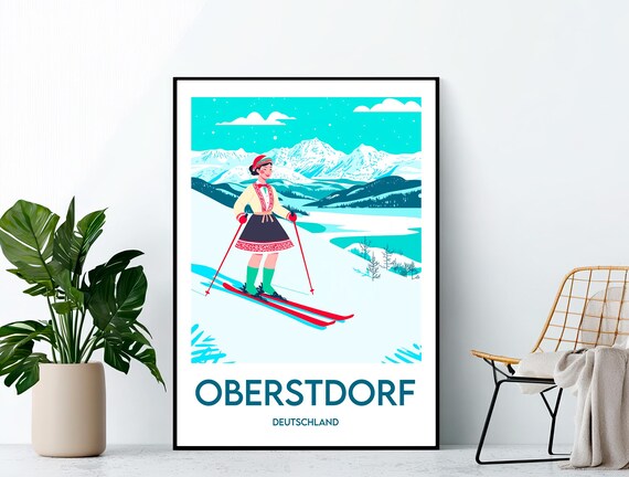 Oberstdorf Deutschland Alpine Ski Resort Retro Travel Poster