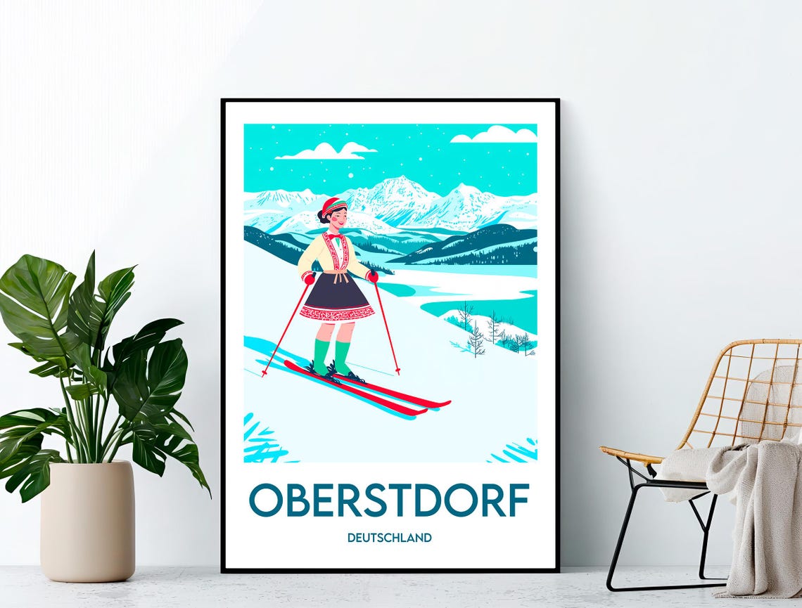Oberstdorf Deutschland Alpine Ski Resort Retro Travel Poster