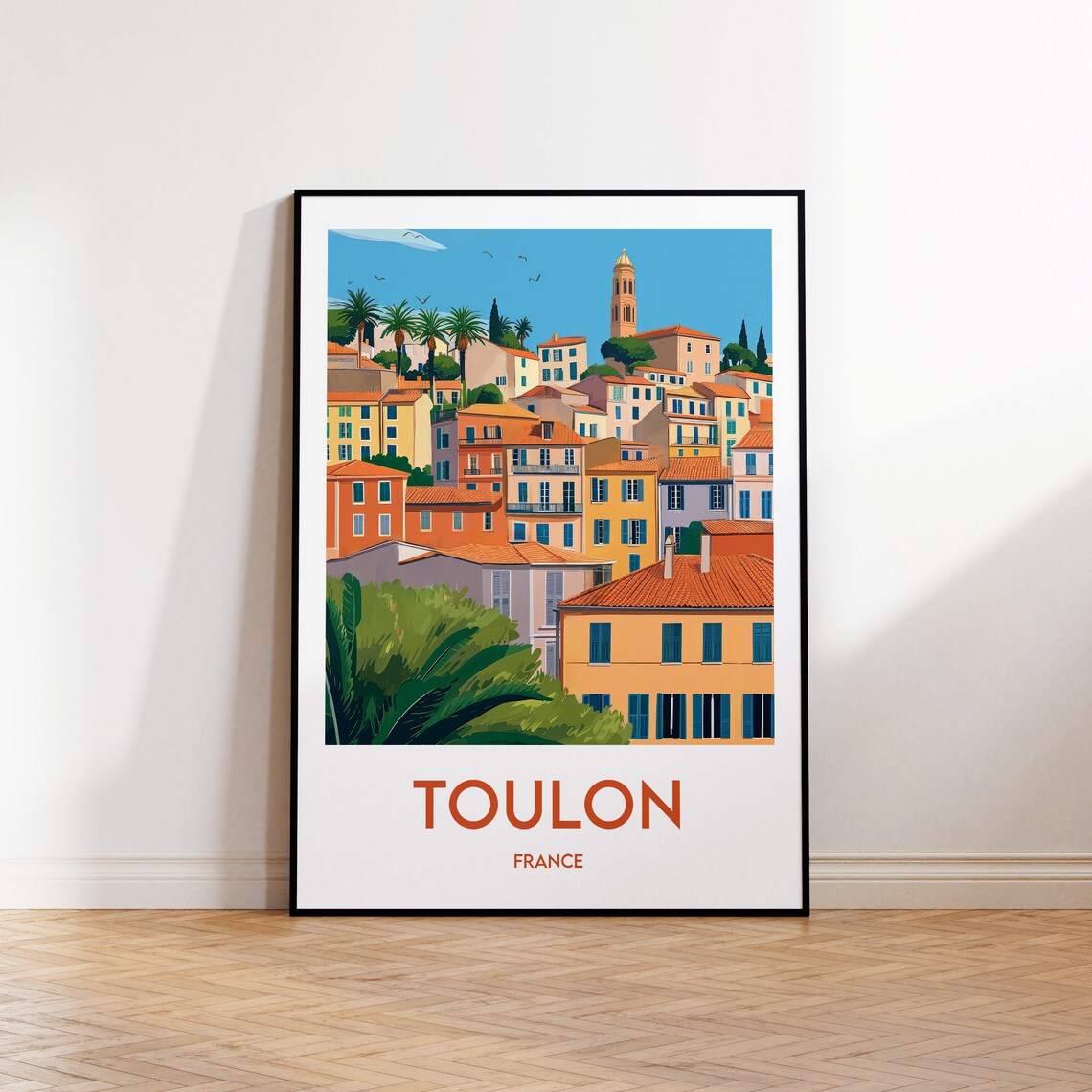 Toulon France Hillside Old Town Palm Trees Riviera Travel Poster
