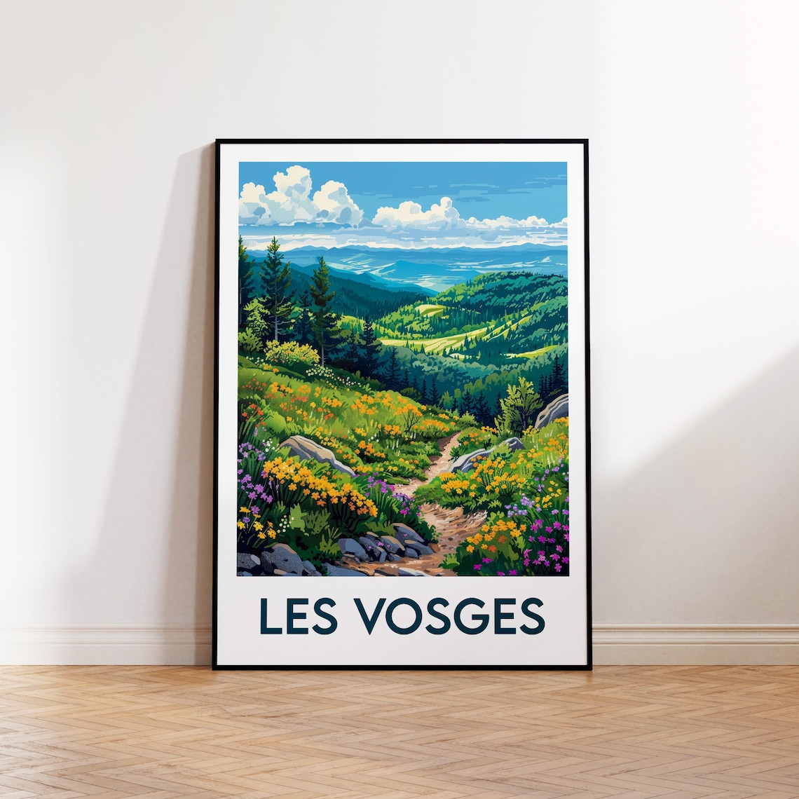 Les Vosges France Vintage Travel Poster Wildflower Mountain Trail