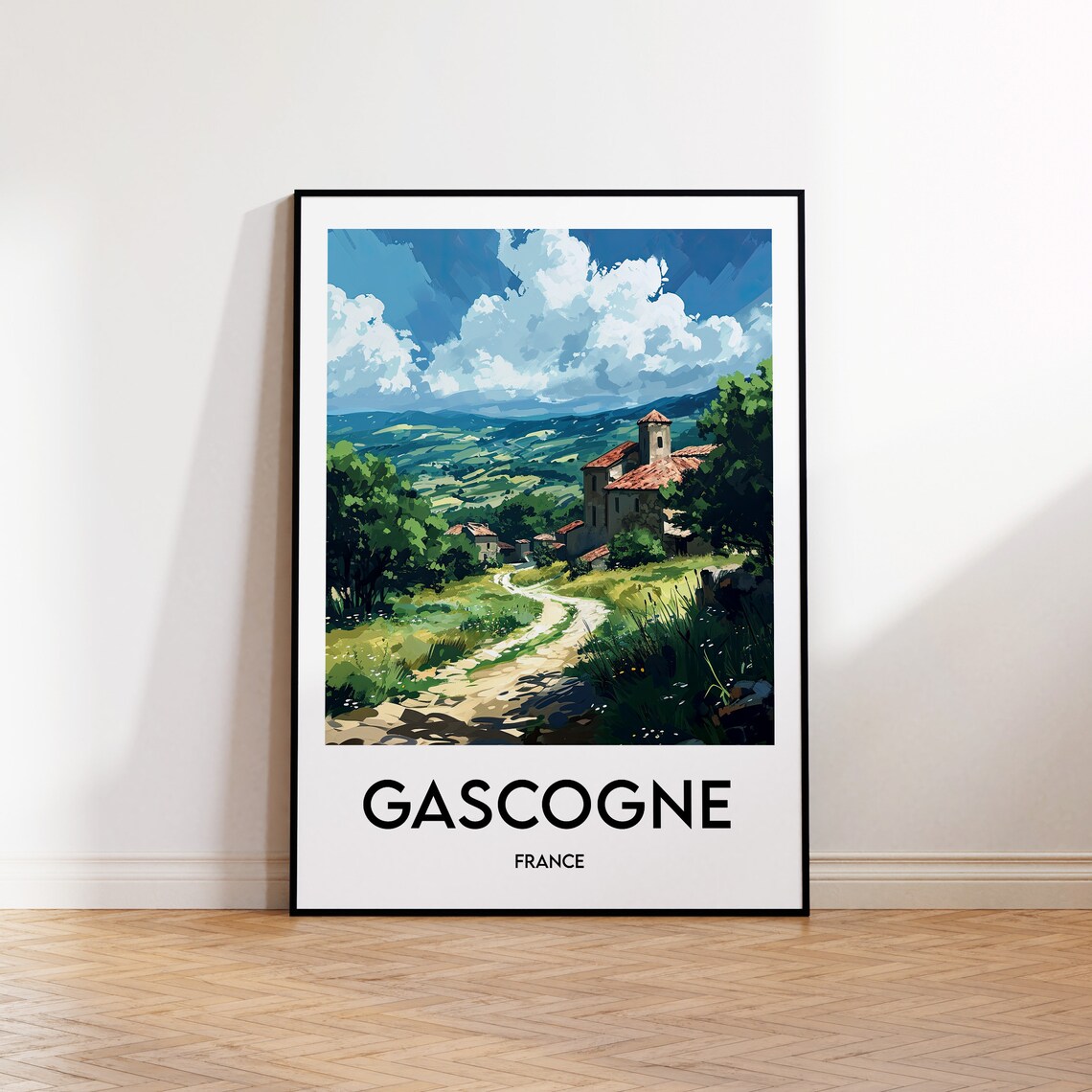 Gascogne France Country Road Stone Farmhouse Rolling Hills Travel Poster