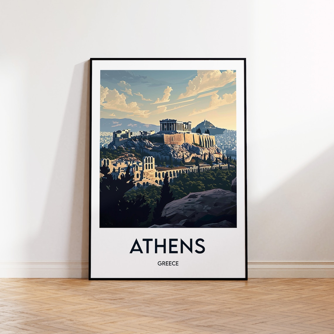 Athens Greece Acropolis Travel Poster with Parthenon and City View