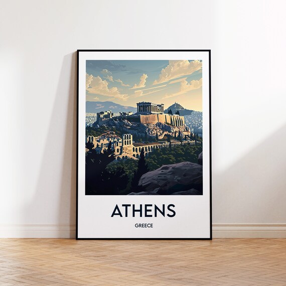 Athens Poster Art Print Illustration Vintage Travel Greece Gift