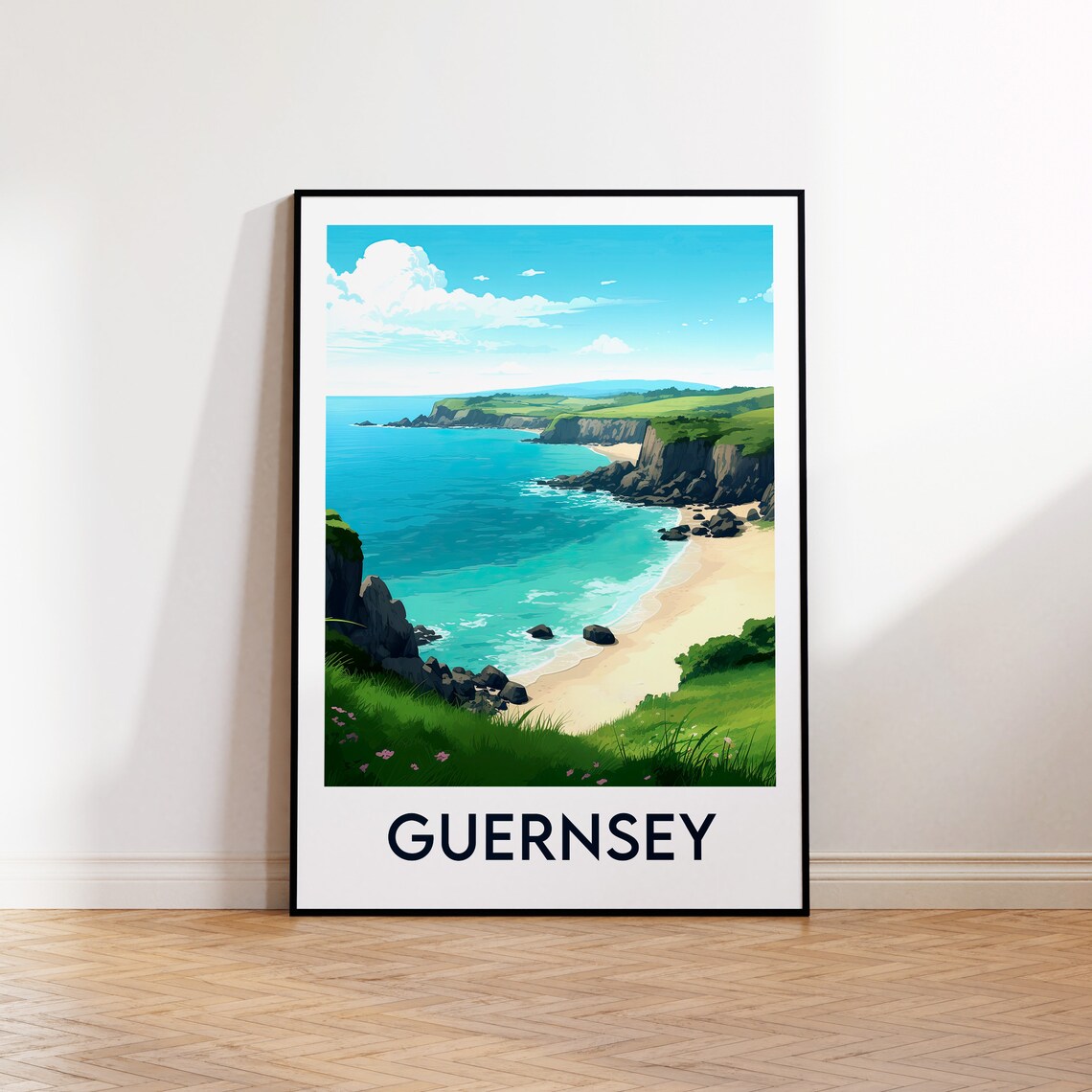 Guernsey Vintage Travel Poster, Island Print