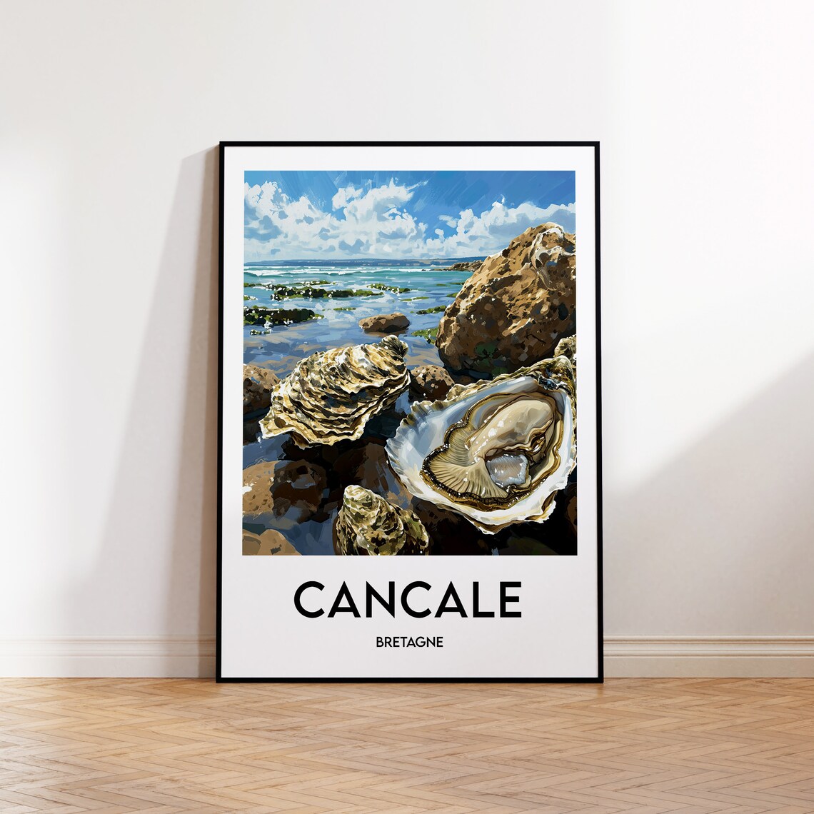 Cancale Brittany France Vintage Travel Poster With Oysters And Shore