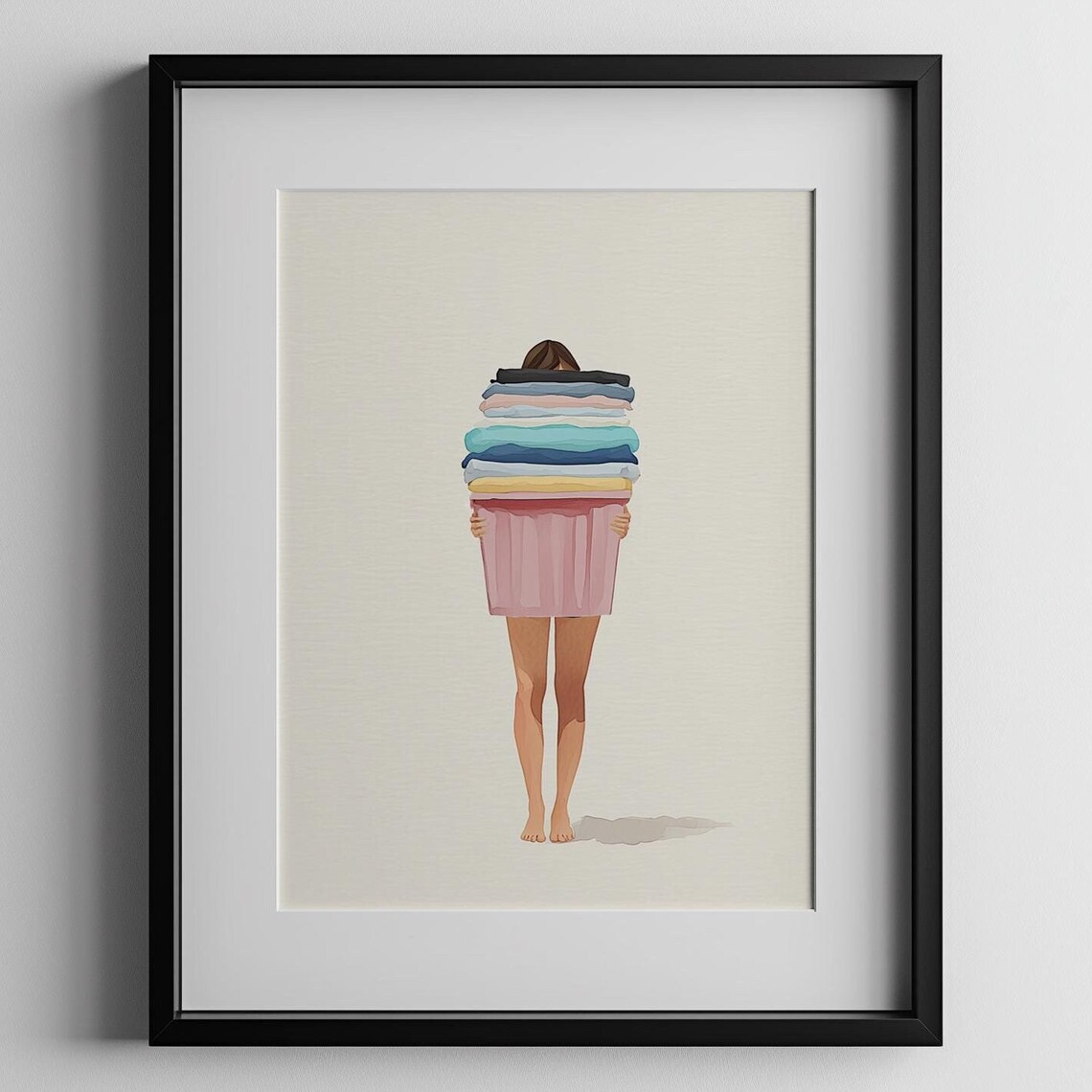 Busy Mom Laundry Day Watercolor Colorful Clothes Basket Poster