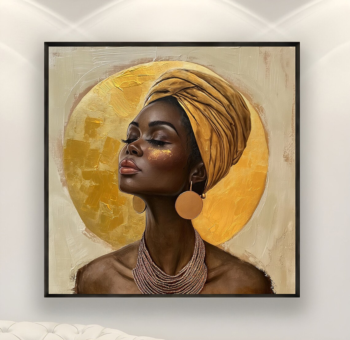 Golden Halo African Queen Headwrap Oil Painting Beauty Art Poster