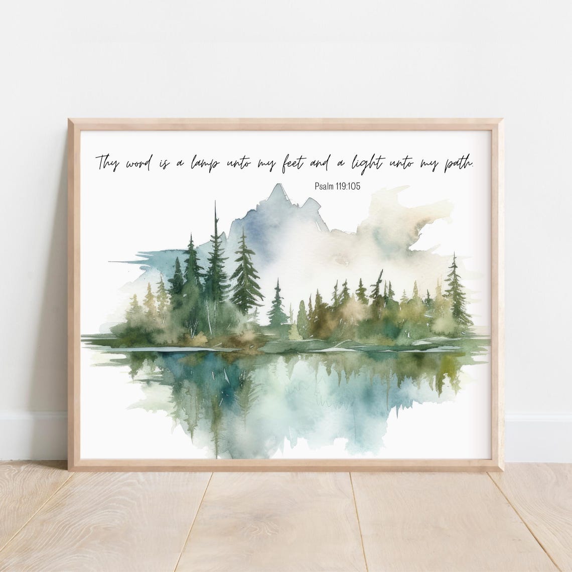 Psalm 119 105 Thy Word Is A Lamp Mountain Lake Watercolor Poster