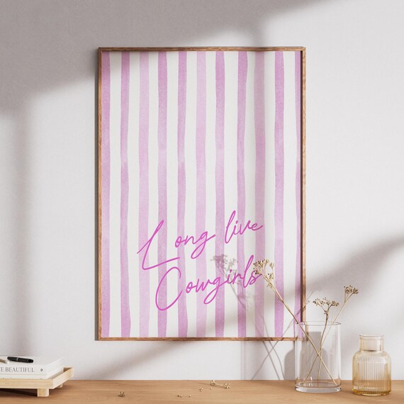 Long Live Cowgirls Print Pink Striped Retro Trendy Printwestern Brown Posterpink Wall Art Western Artpreppy