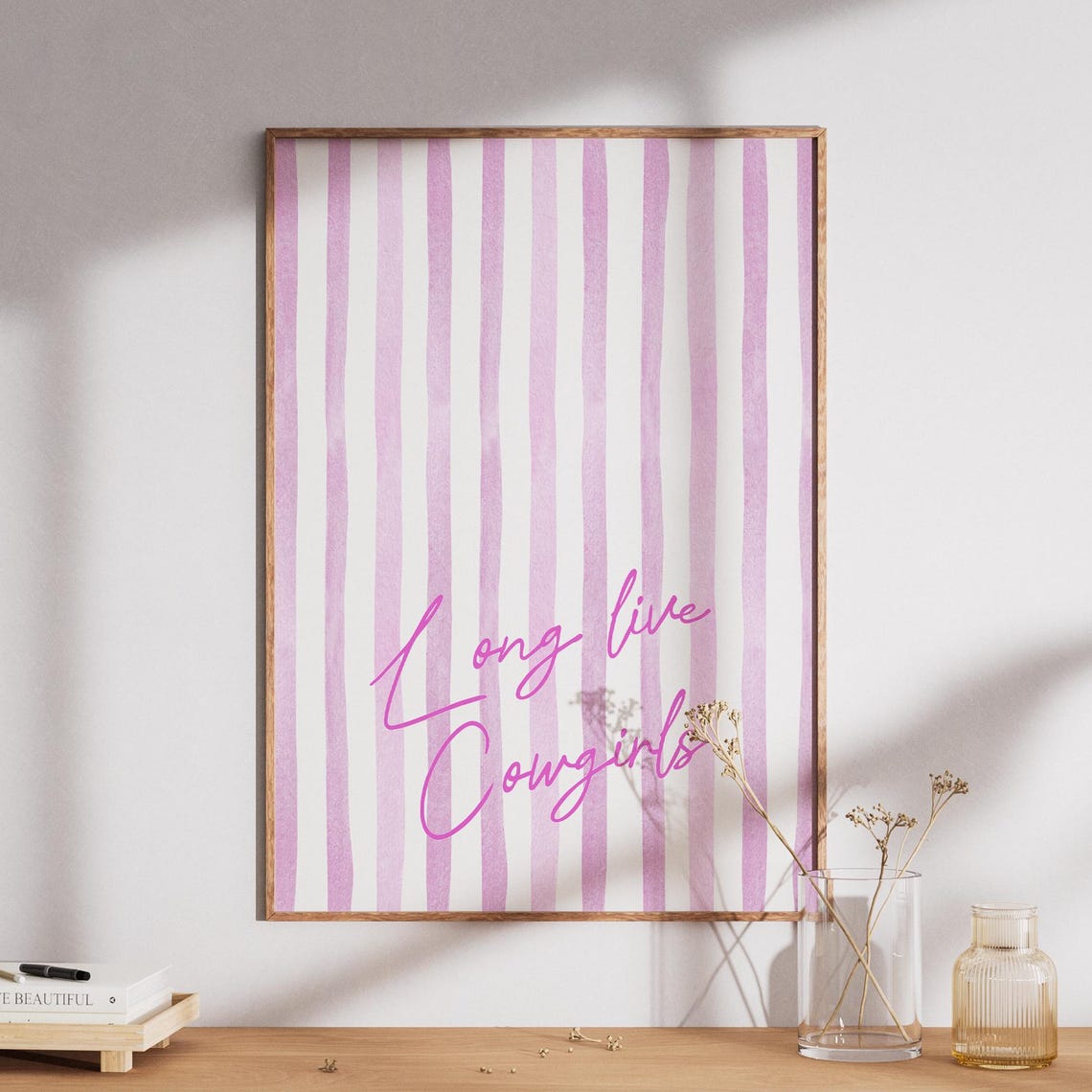 Long Live Cowgirls Pink Script Western Quote Typography Poster