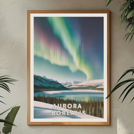 Aurora Borealis Poster Northern Lights Arctic Decor Polar Travel Adventure Print Snowy Nature Landscape Wall Art Winter Night Sky Art