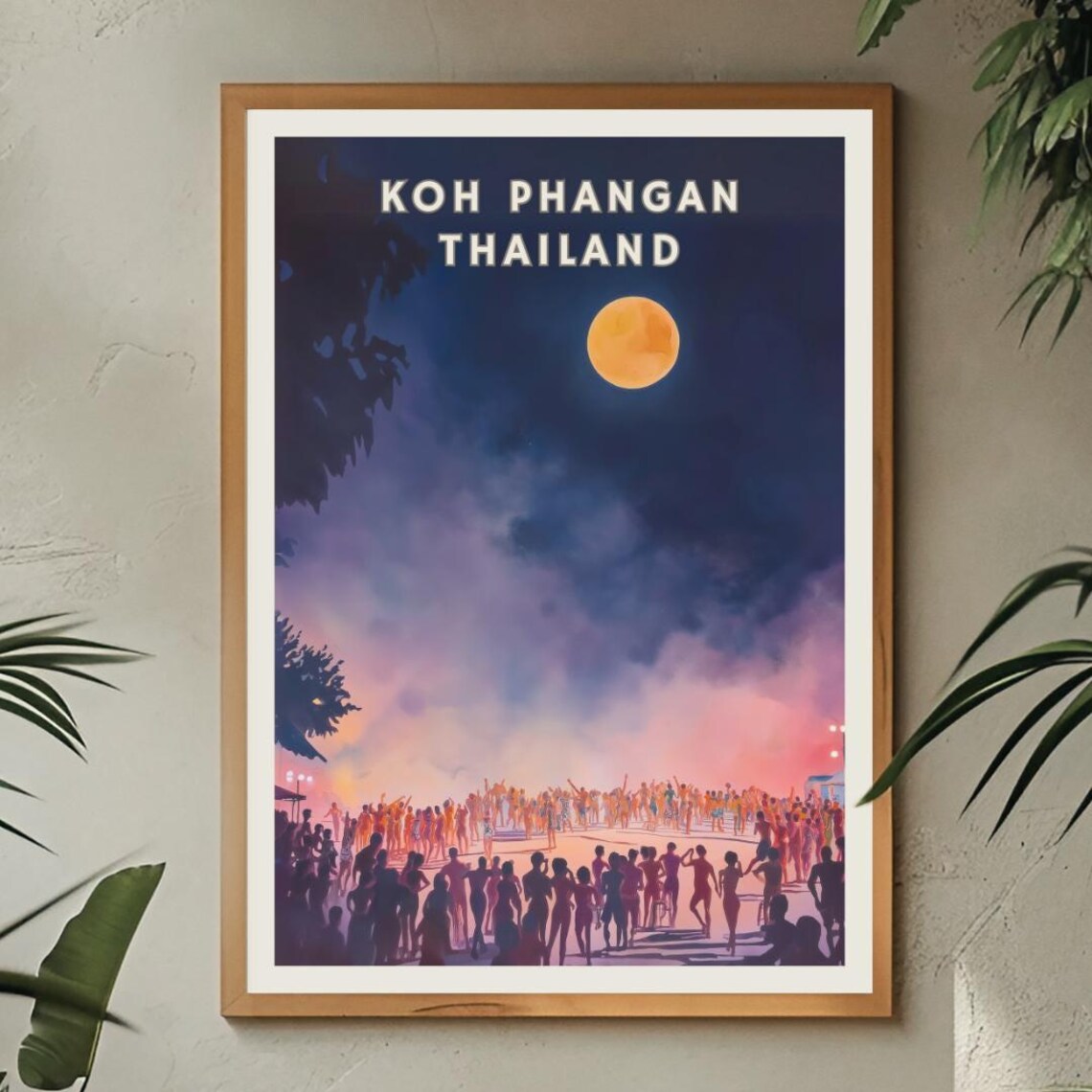Koh Phangan Thailand Poster Full Moon Party Print Beach Festival Night Art Southeast Asia Travel Decor Tropical Island Illustration - Image 2
