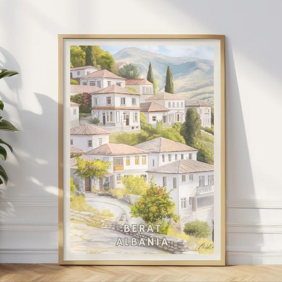Berat Albania Poster Ottoman Architecture Wall Art Balkan Mountain Village Print Europe Travel Decor For Home Office Gallery Wall